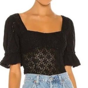 Free People Spring Fling Sweetheart Neck Top NWT - Black, size Medium